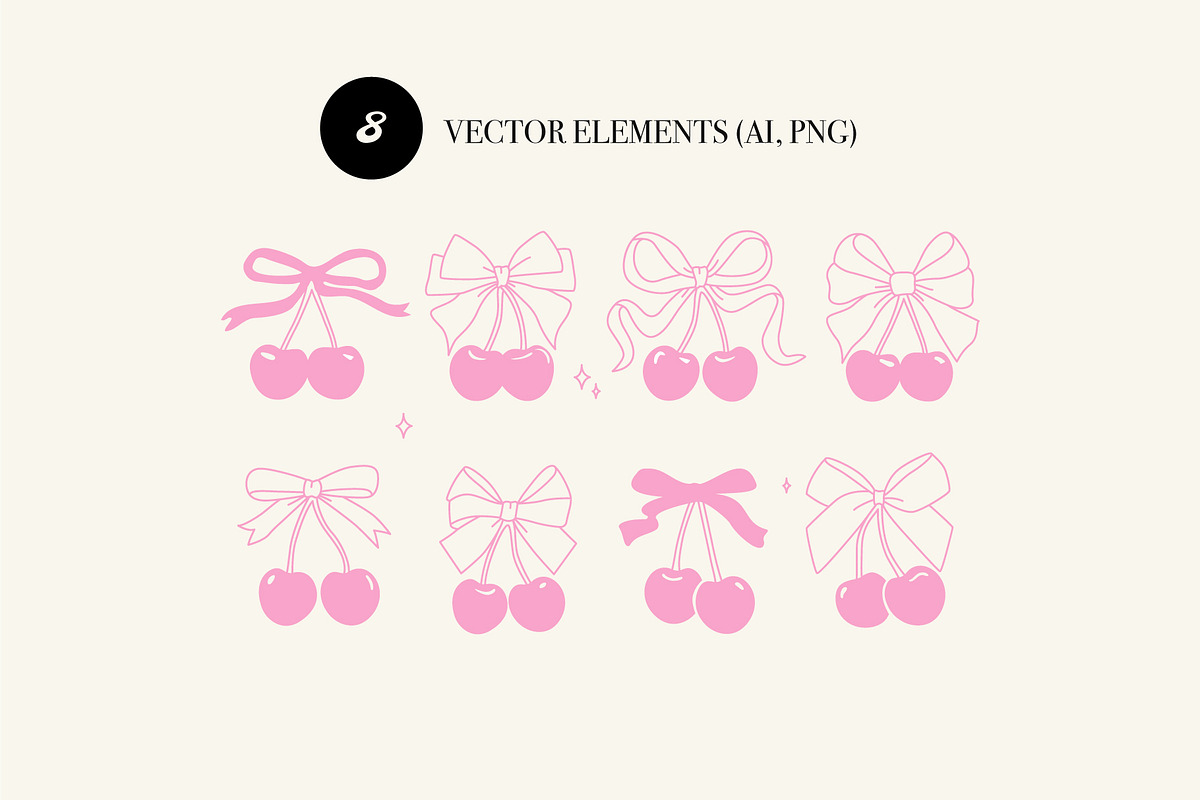 Coquette cherries and bows, a Decorative Illustration by yabluko_draws (Photo 2 of 8)