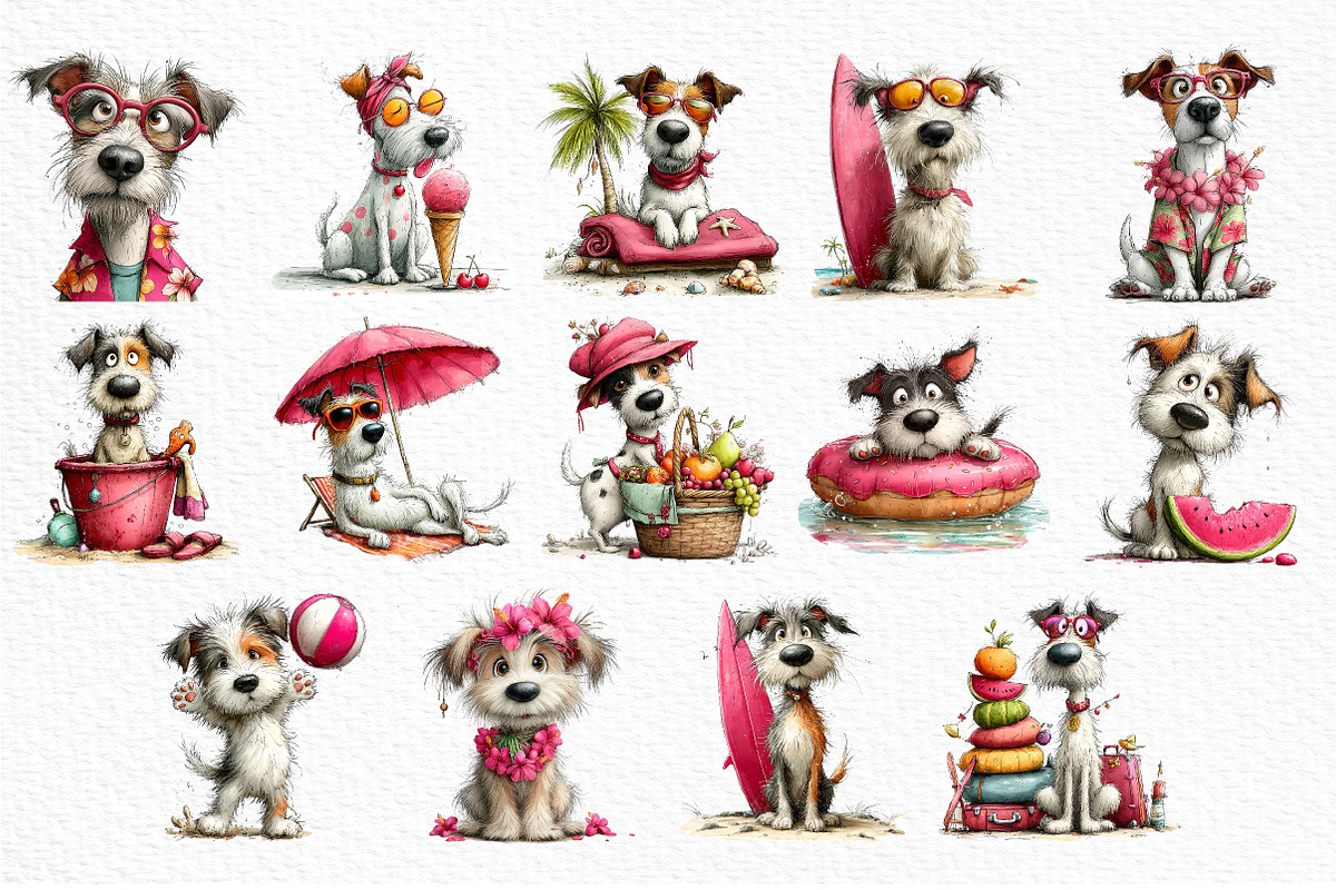 Whimsical Summer Dogs Clipart, an Illustration by Craft Nest (Photo 6 of 12)
