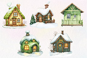 Cozy Green Winter Cottage Clipart, an Illustration by Dream Creation (Thumbnail 6 of 6)