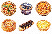 Pastries Watercolor Clipart Set, an Illustration by Watercolor design (Thumbnail 4 of 12)
