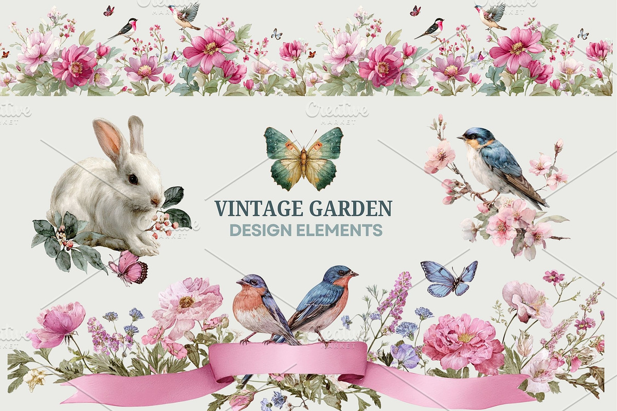 Vintage Garden Borders Frame Bow PNG, an Object Graphic by artinspirestudio (Photo 3 of 6)