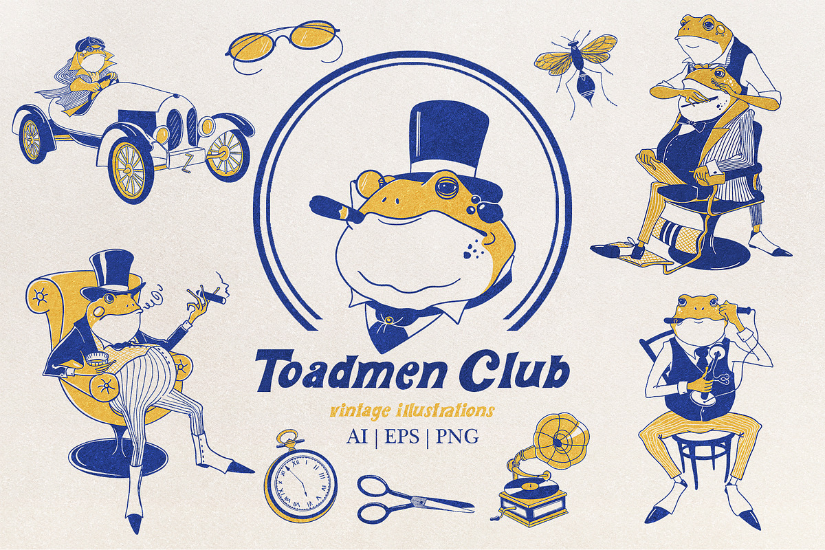 Toad Gentleman Vintage Illustrations, an Animal Illustration by ArtPavo (Photo 1 of 9)