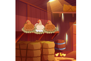 Chicken roost. interior of barn with, an Animal Illustration by Onyx