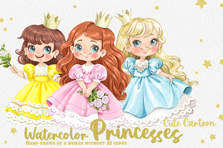 Three watercolor princesses