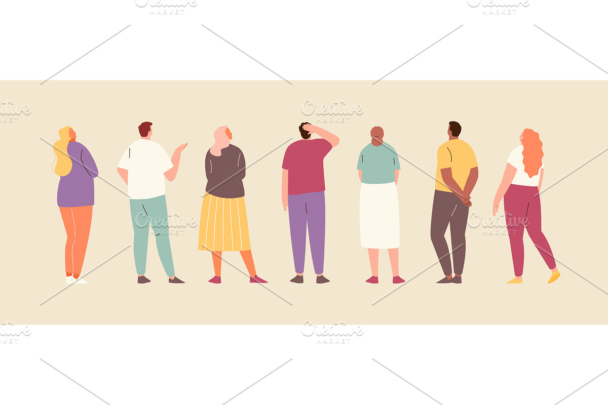 Back view group of people looking up, a Person Illustration by artbesouro