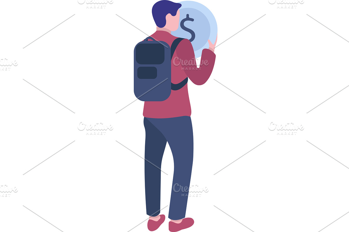 Vector man hold money coin, a Person Illustration by vectorpointstudio