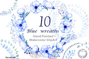 Watercolour clipart Blue Wreaths, a Decorative Illustration by AqwaColor (Thumbnail 1 of 5)