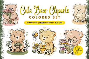 Cute Bear Cliparts - Colored Set