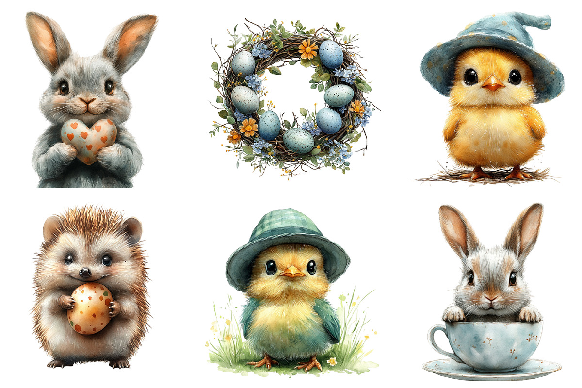 Watercolor Cute Easter Clipart PNG, an Illustration by SinaCreation (Photo 2 of 5)