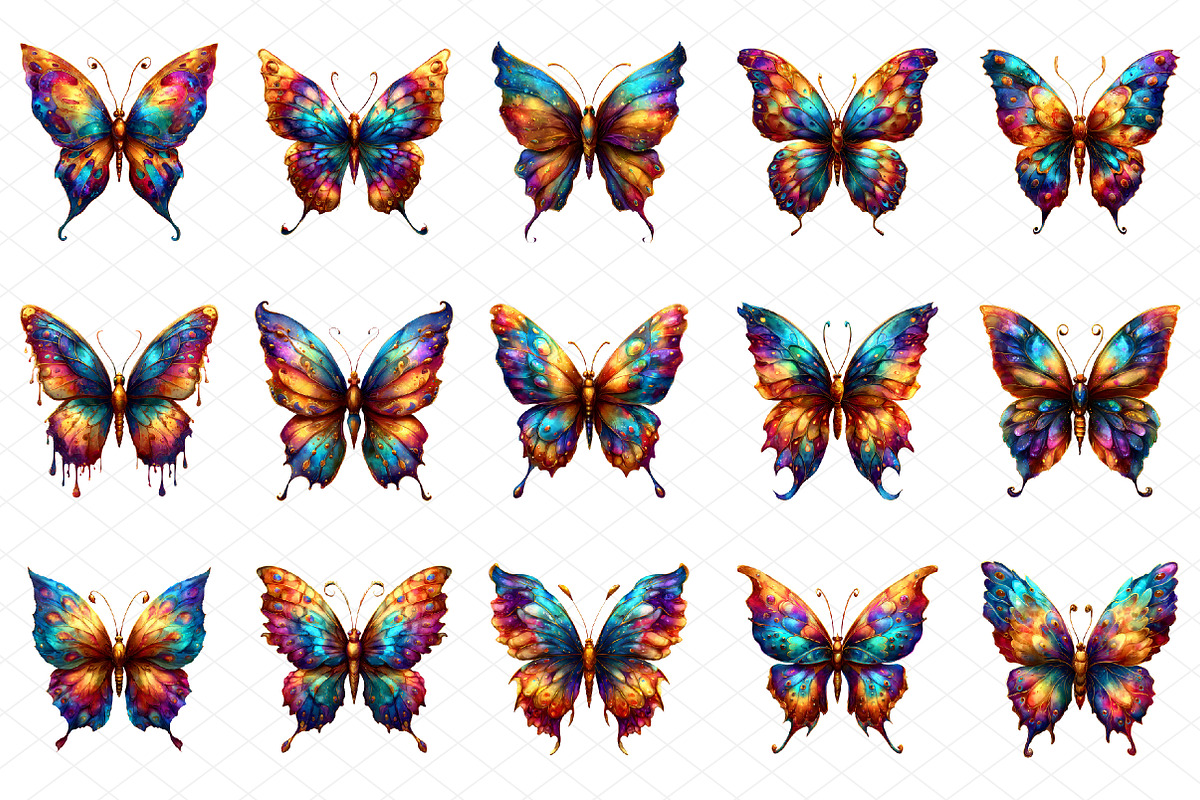 Intricate Rainbow Butterflies Clipar, an Illustration by cherrydesign (Photo 3 of 4)