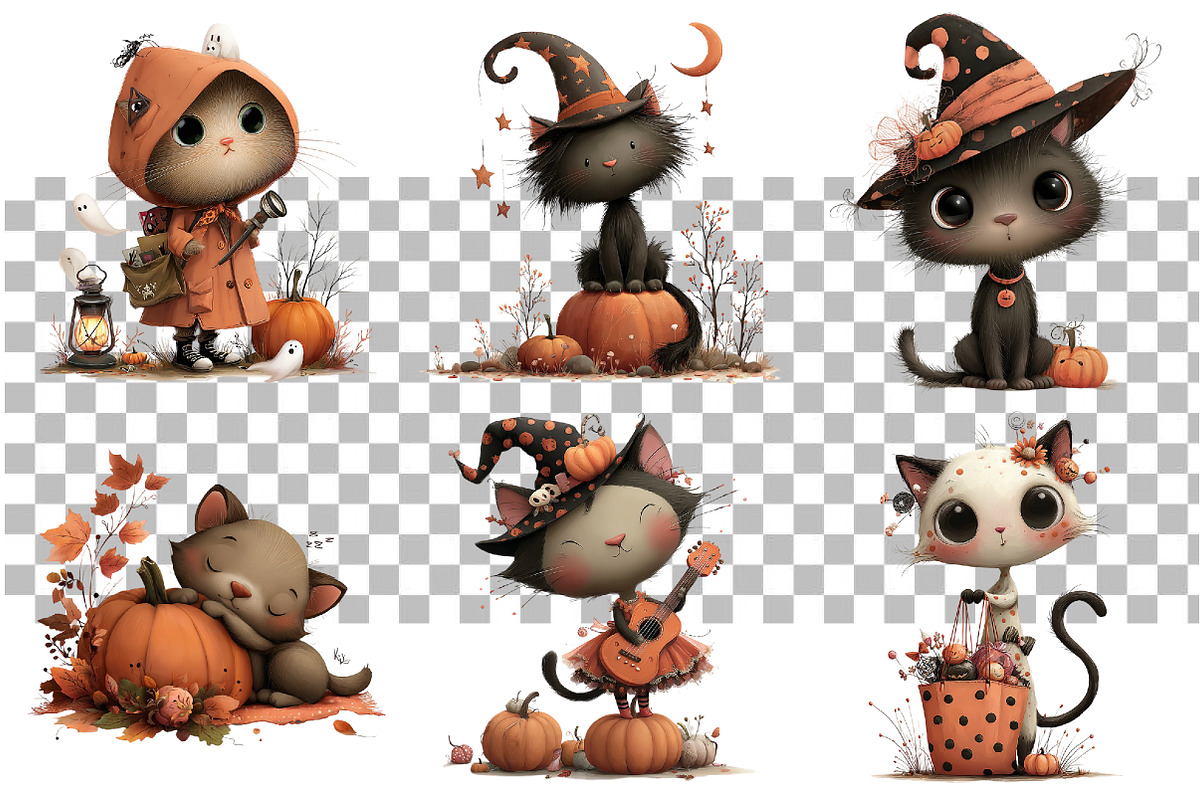 Whimsical Halloween Cat Clipart, a Seasonal Illustration by Daily.Designs (Photo 3 of 4)