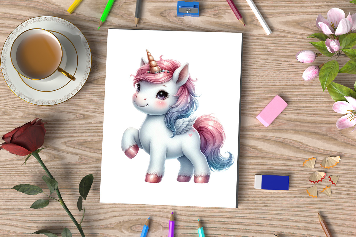 Watercolor Cute Baby Unicorn Clipart, an Illustration by CraftArtStudio (Photo 3 of 4)