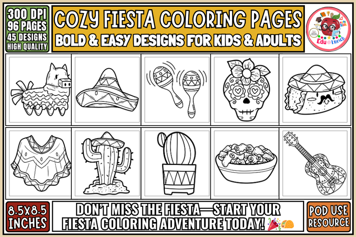 Cozy Fiesta Bold&Easy Coloring Pages, a Seasonal Illustration by EduEnrich (Photo 1 of 3)
