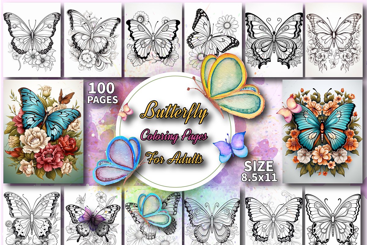 Butterfly Coloring Pages for Adults, an Education Illustration by Design Zone (Photo 1 of 7)