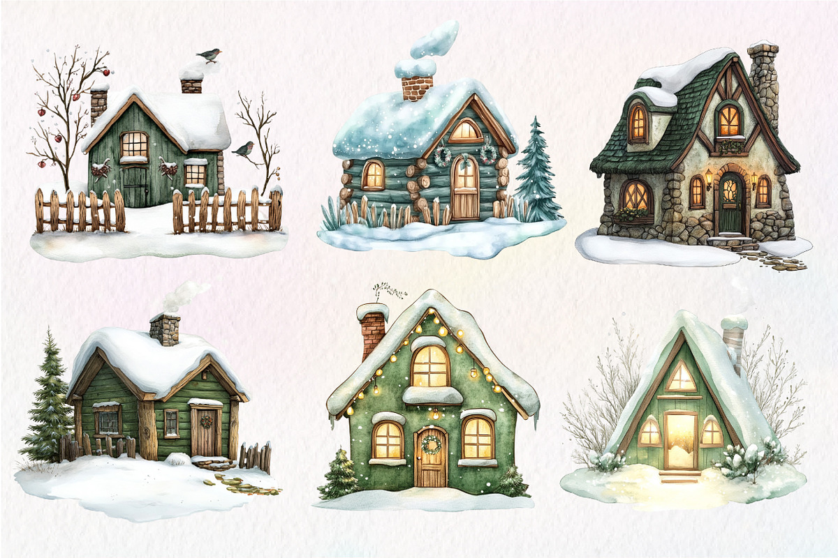 Cozy Green Winter Cottage Clipart, an Illustration by Dream Creation (Photo 5 of 6)
