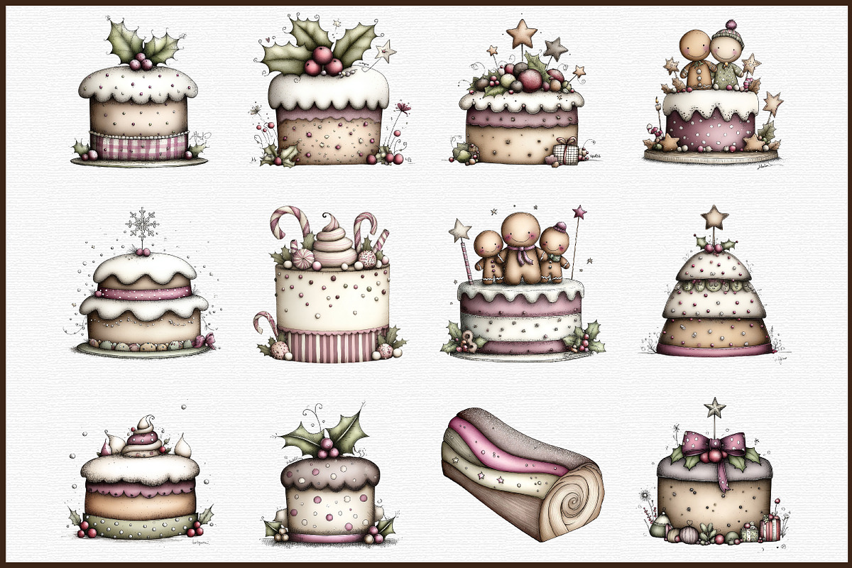 Watercolor Set Christmas Cakes, an Illustration by Sublimation Artist (Photo 3 of 6)