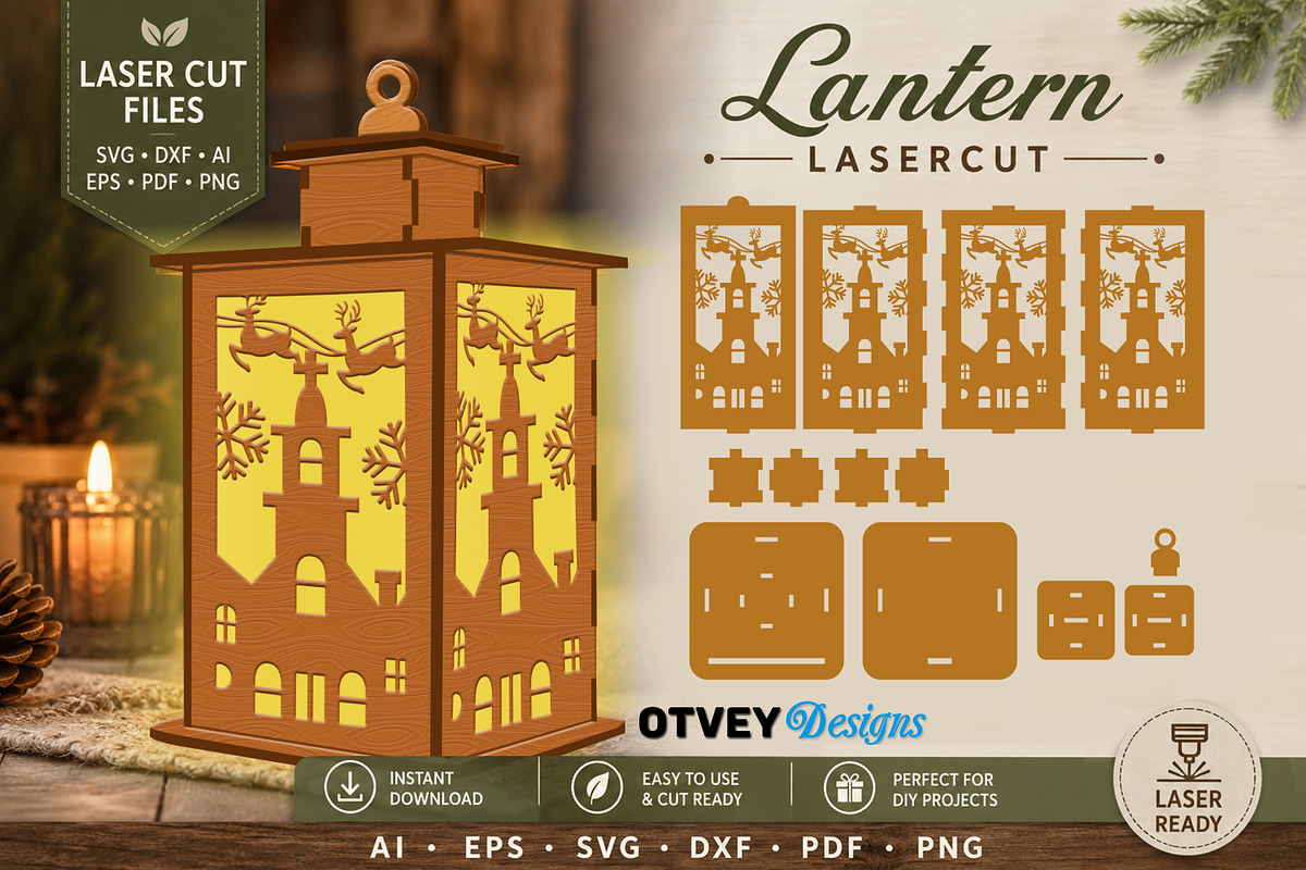 Christmas Scene Lantern Laser Cut, a Decorative Illustration by OTVEY DESIGN (Photo 13 of 13)