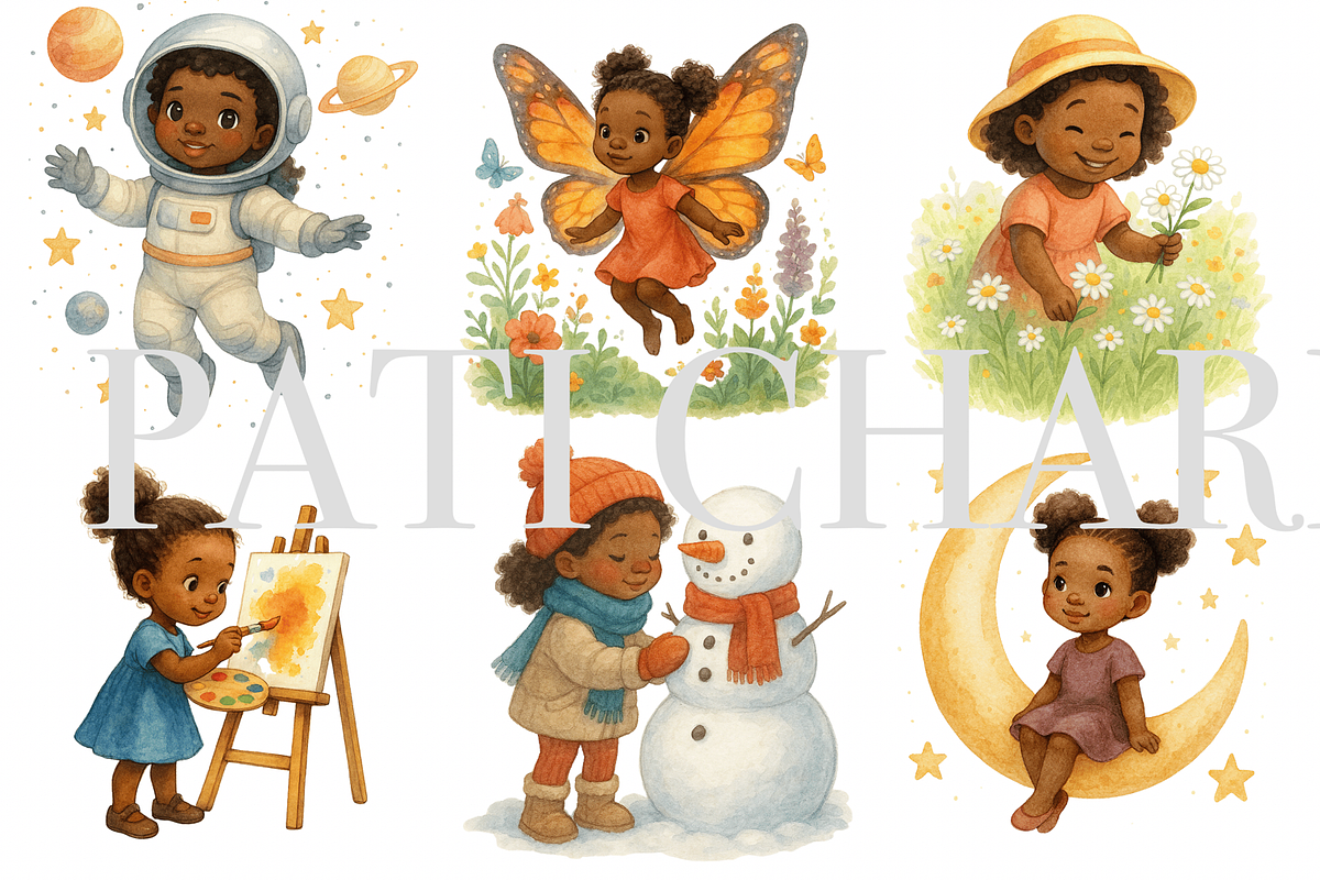 11 Black Girl Clipart, a Decorative Illustration by Pati Charm Studio (Photo 2 of 8)