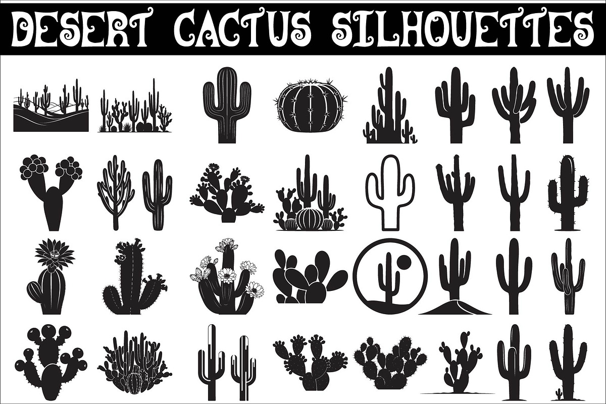 collection desert cactus silhouettes, an Illustration by Amazin_art (Photo 1 of 33)