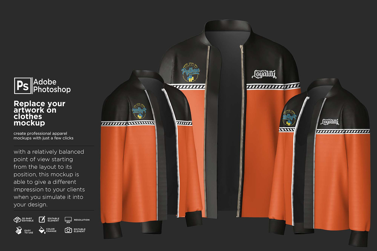 Bomber Jacket Zipper Mockup, a Shirt Mockup by Nanggroe Scripting (Photo 2 of 9)