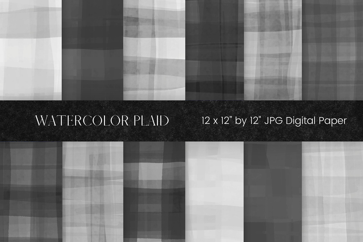 Black and Grey Watercolor Plaid, a Background Graphic by Pixafied (Photo 1 of 3)