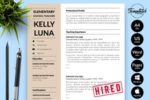 Teacher CV Design / Resume - Kelly