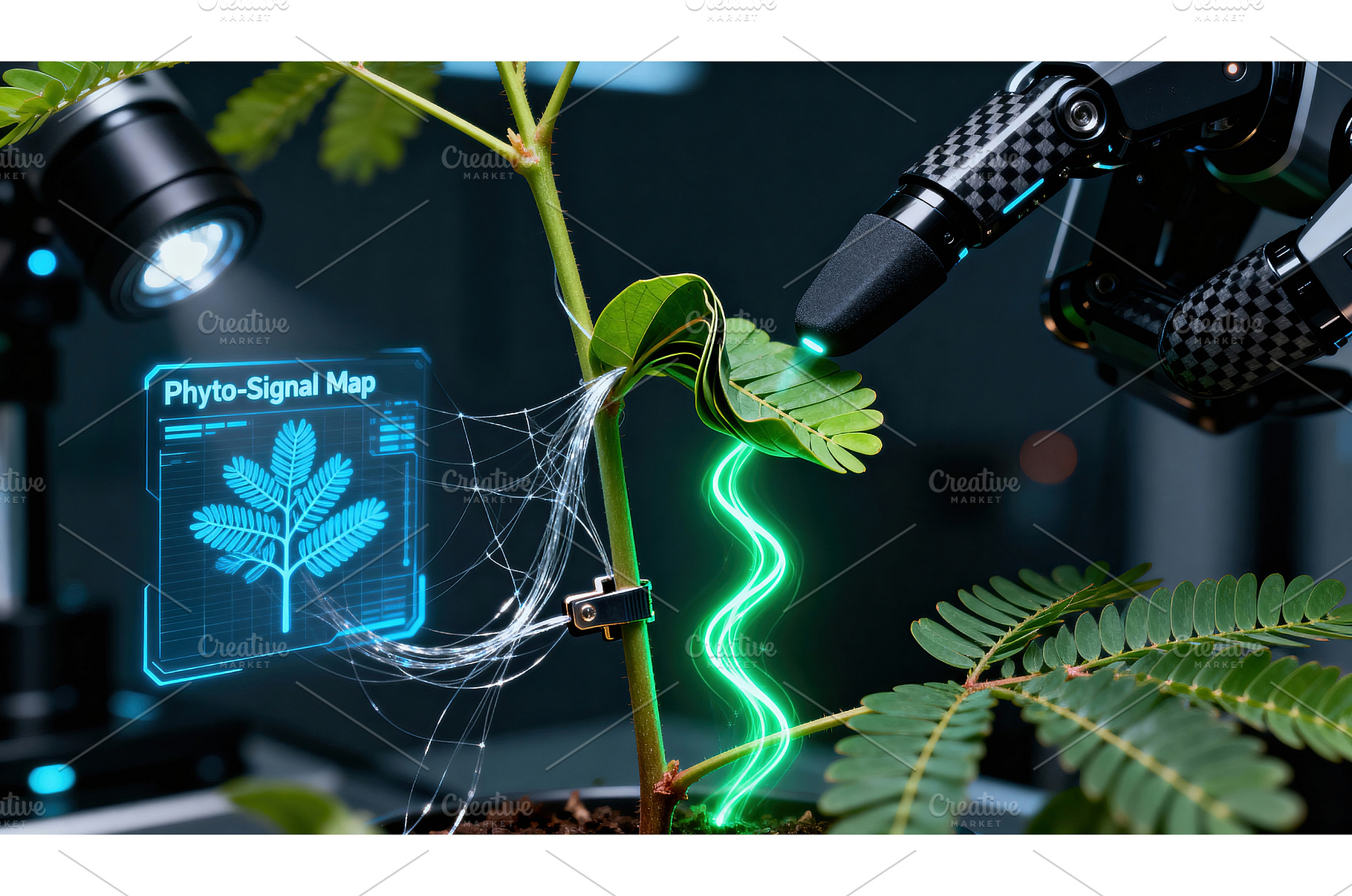 Robotic arm examines plant stem with, a Technology Photo by tilialucida