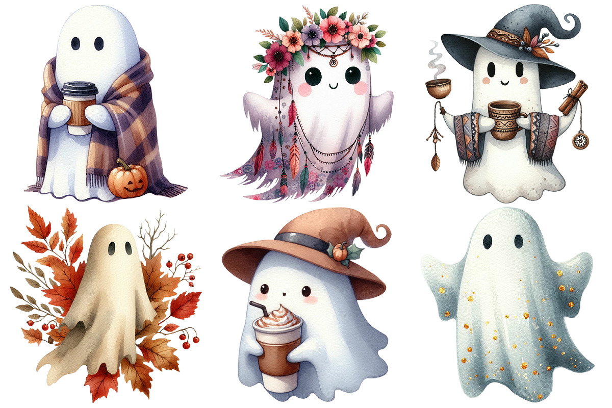 Boho Fall Halloween Ghost Png Clipar, an Illustration by Pixels.Craft (Photo 5 of 6)