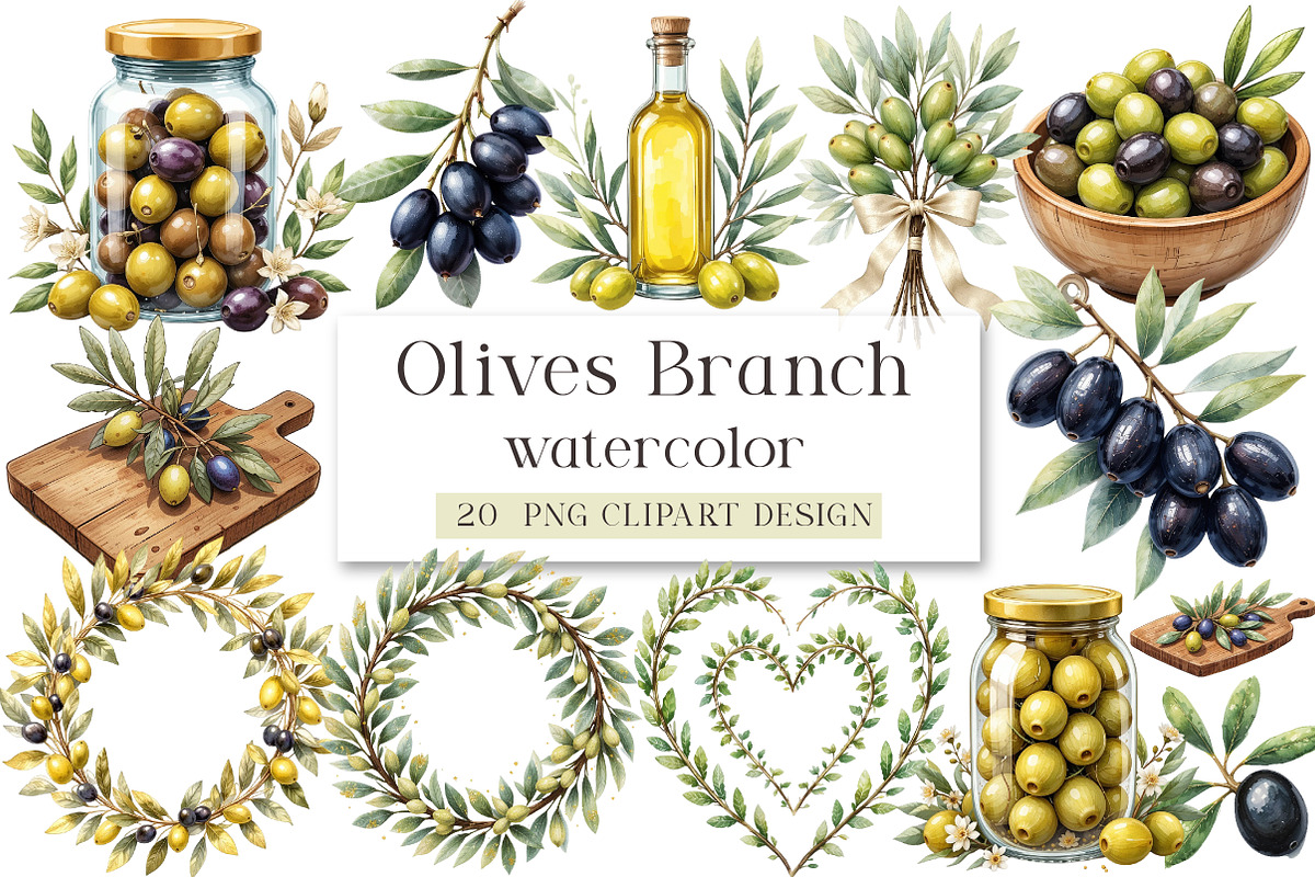 Olives Clipart, Olive Branch, an Illustration by DreamArtGraphic (Photo 1 of 4)