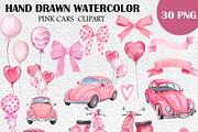 Watercolor Pink Cars Clipart PNG, a Transportation Illustration by PatternPalette (Thumbnail 2 of 2)