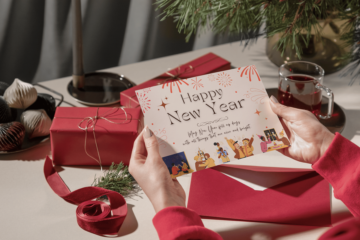 Elegant White New Year Card | Canva, a Card Template by WynterLife Studio (Photo 1 of 6)