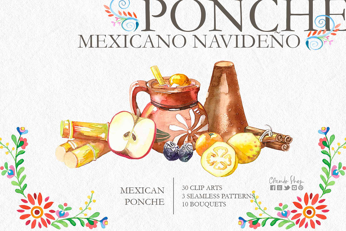 Mexican Ponche Clip Art Watercolor, a Food Illustration by CpandoShop (Photo 1 of 6)