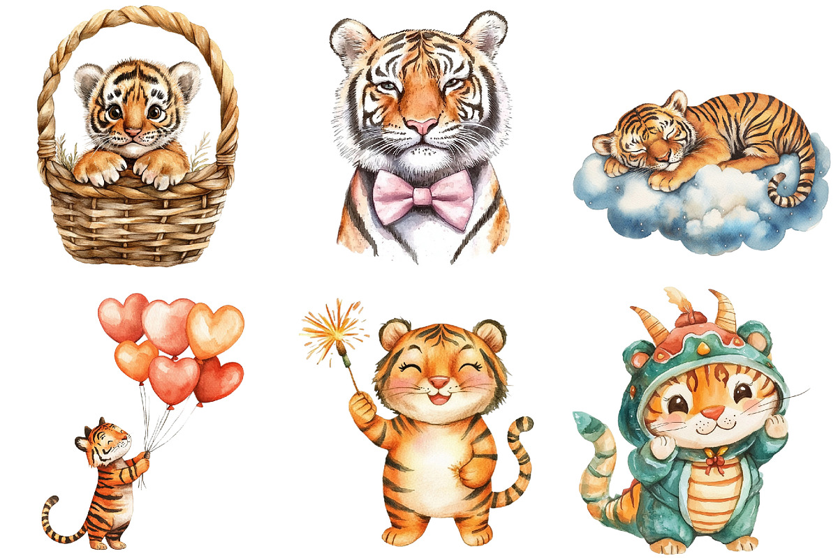 Playful Tiger Clipart Bundle, an Illustration by Pixels.Craft (Photo 6 of 9)