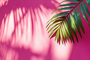 Shadows of palm leaves grace a vibrant pink wall under sunlight, a Nature Photo by AlyaAnd