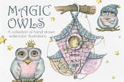 Magic Owls Winter Clipart Watercolor, an Illustration by NATASHA CHU (Thumbnail 1 of 9)