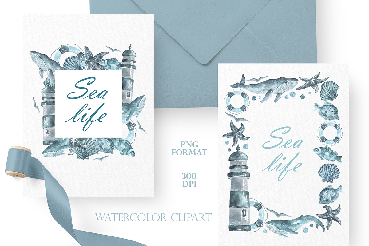 Sea life watercolor set. Nautical., an Illustration by SabinaWatercolorArt (Photo 10 of 13)