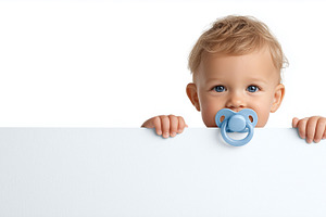 Cute baby with a blue pacifier peek, a Person Photo by MistyDay