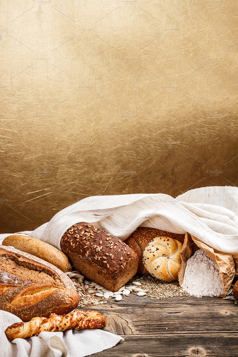 Mix Of Bread Featuring Background Baked And Bread
