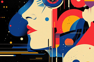 A vibrant, abstract illustration featuring a stylized female profile with geome, an Arts & Entertainment Photo by Textures & Backgrounds