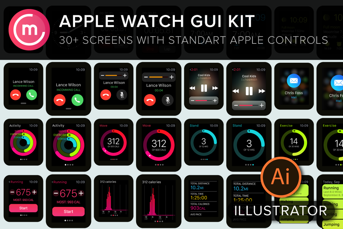 Apple Watch GUI for illustrator, a Wearable Device Mockup by Codemotion Design Kits (Photo 1 of 3)