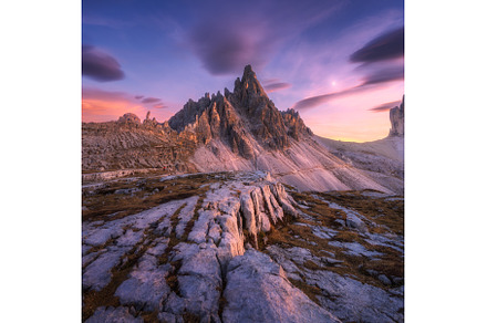 Alpine mountains at colorful sunset, a Nature Photo by den-belitsky