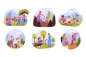 Family hiking adventure concept, a Sport Illustration by alexdndz