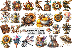 Steampunk Summer Clipart, an Illustration by Pixels.Craft