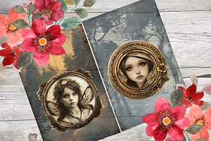 SEPIA FAIRIES IN LOCKETS CLIPART