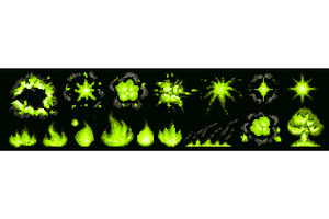 Pixel art explosion in glowing green, an Object Illustration by art PVP - market