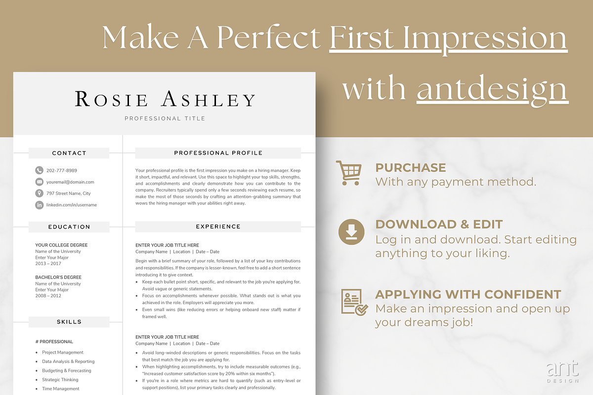 Modern Resume Template - Rosie, a Resume Template by AntDesignStudio (Photo 9 of 9)