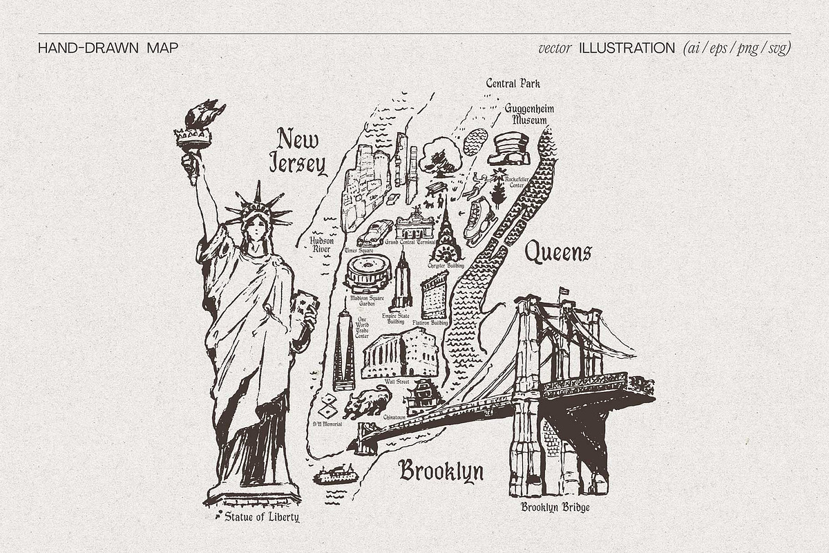 New York City Hand-Drawn Map, an Empty State Illustration by TheMountBirdStudio (Photo 8 of 8)