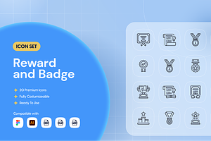 Reward and Badge Icon Set, an Outline Icon by Nathaya Studio