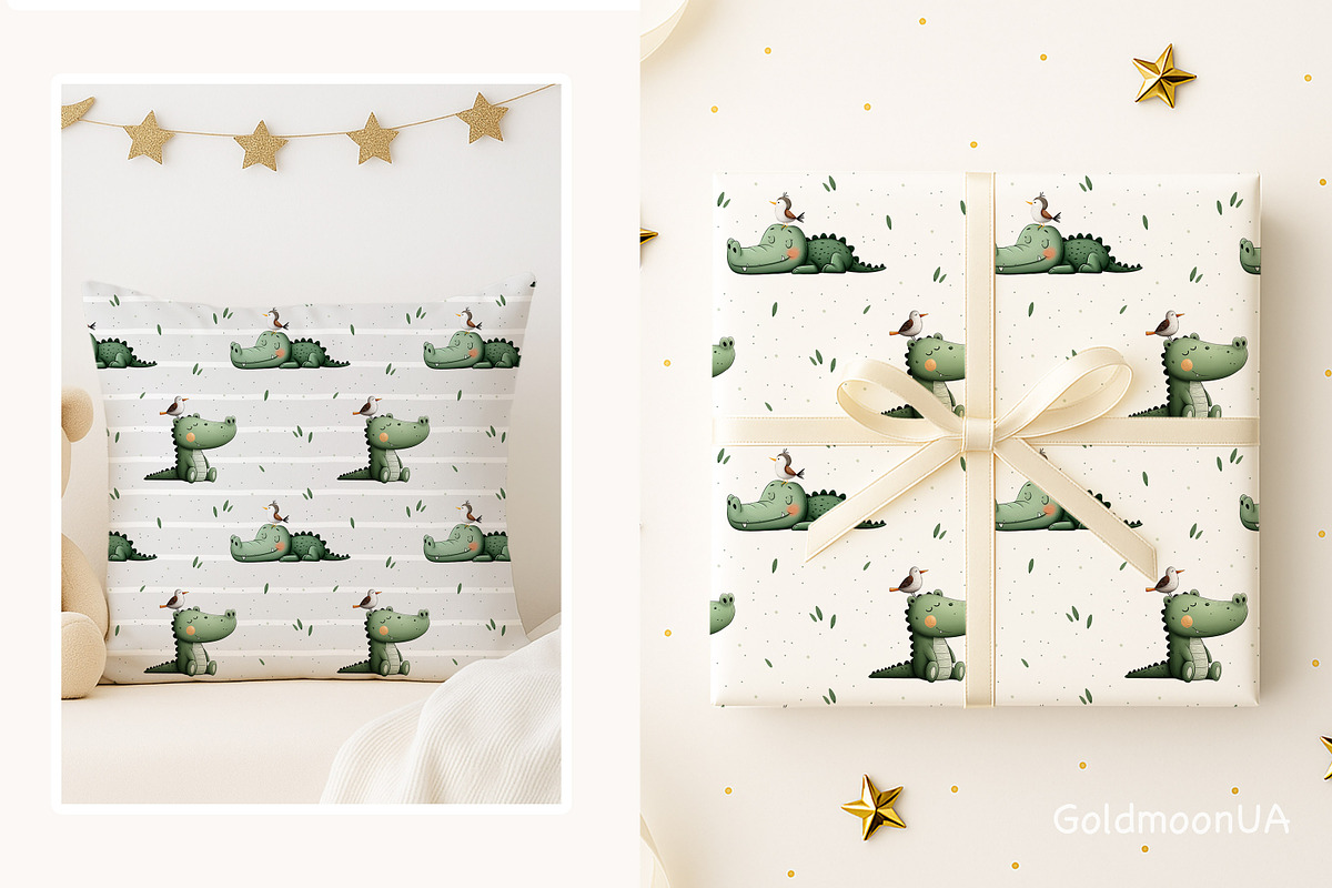 Crocodile Dreams Patterns & Clipart, an Animal Illustration by GoldmoonUA (Photo 4 of 5)