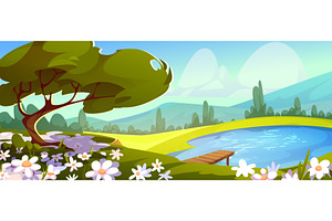 Spring green grass meadow landscape, an Illustration by art PVP - market